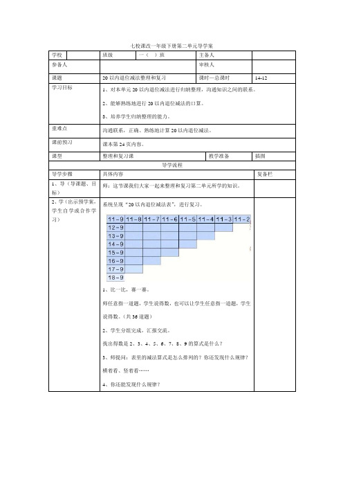 人教版一下数学第12课时  20以内退位减法整理和复习(一)公开课课件教案