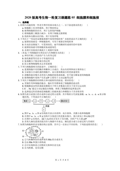 【高考一轮】2020版高考生物一轮复习刷题练05 细胞膜和细胞核(含答案解析)