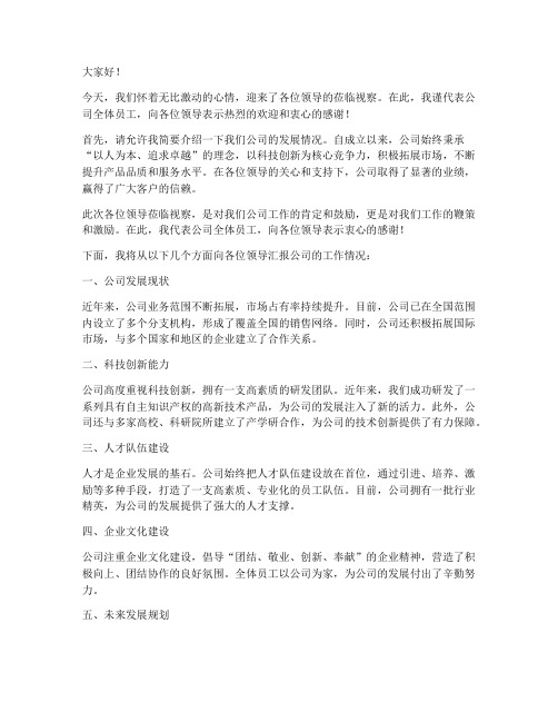 欢迎领导到公司视察发言稿