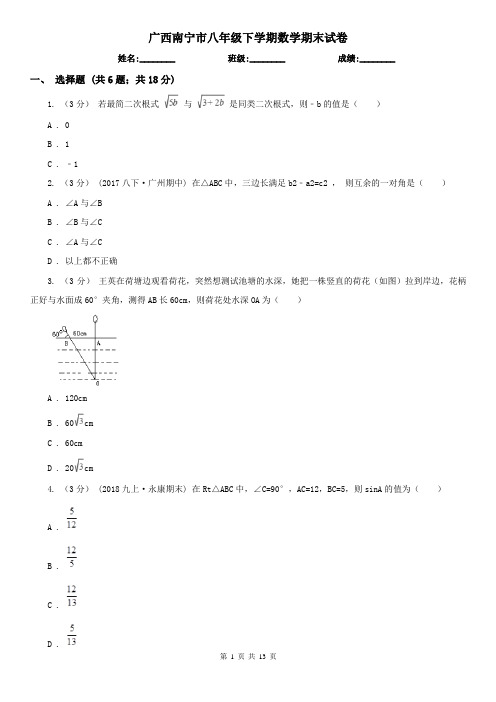 广西南宁市八年级下学期数学期末试卷