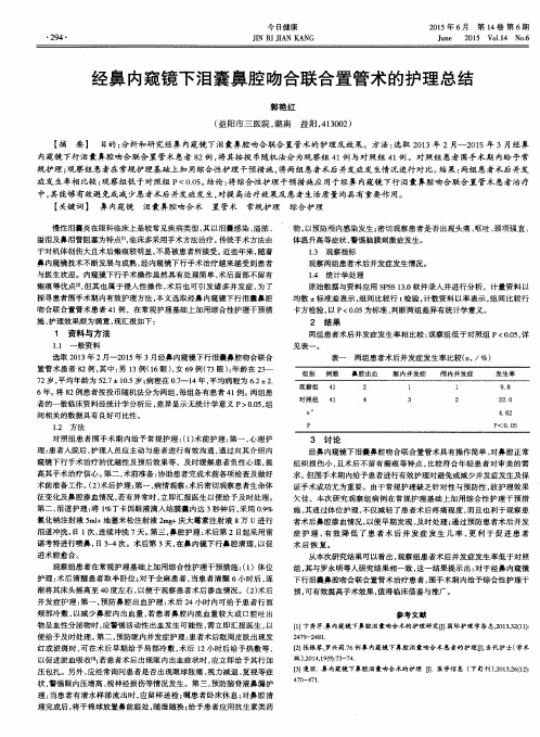 经鼻内窥镜下泪囊鼻腔吻合联合置管术的护理总结