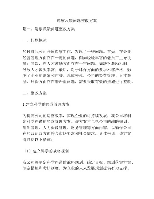 巡察反馈问题整改方案