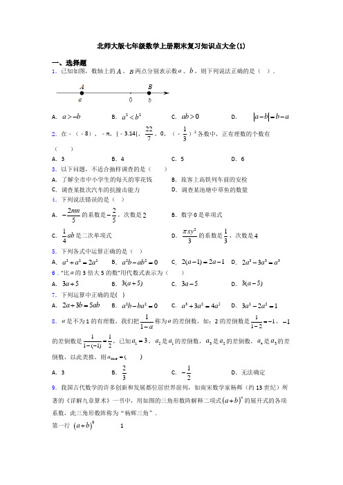 北师大版七年级数学上册期末复习知识点大全(1)