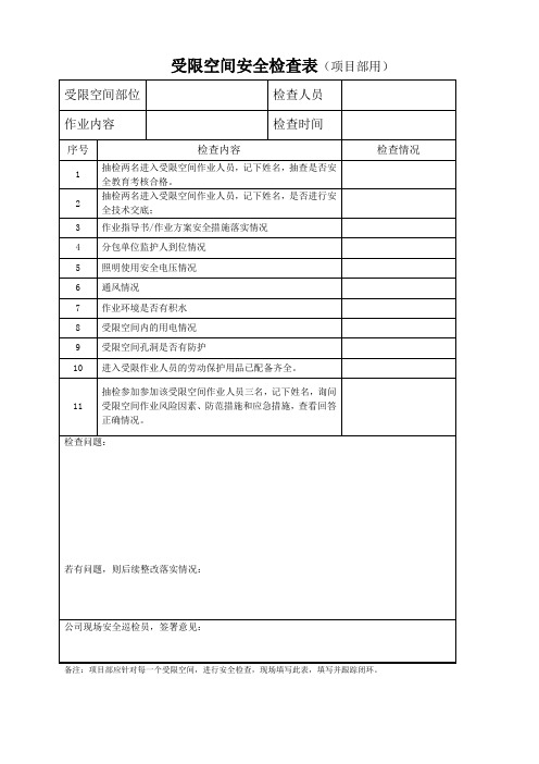 受限空间安全检查表(项目部用)