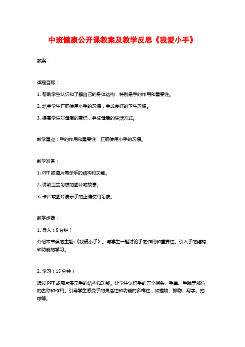 中班健康公开课教案及教学反思《我爱小手》