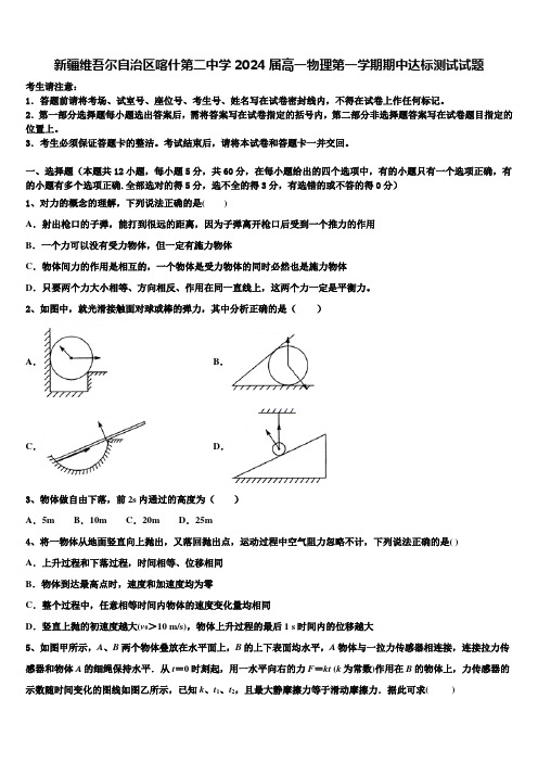 新疆维吾尔自治区喀什第二中学2024届高一物理第一学期期中达标测试试题含解析