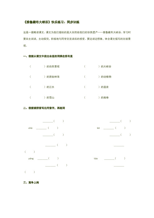 雅鲁藏布大峡谷同步练习题