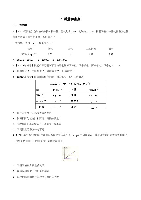 2018年中考物理分类汇编：质量和密度4