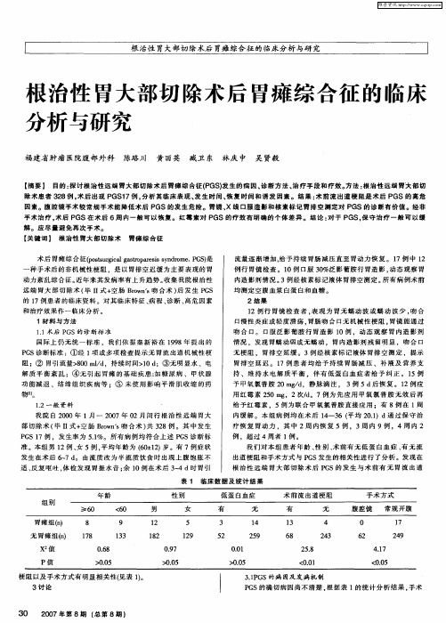 根治性胃大部切除术后胃瘫综合征的临床分析与研究