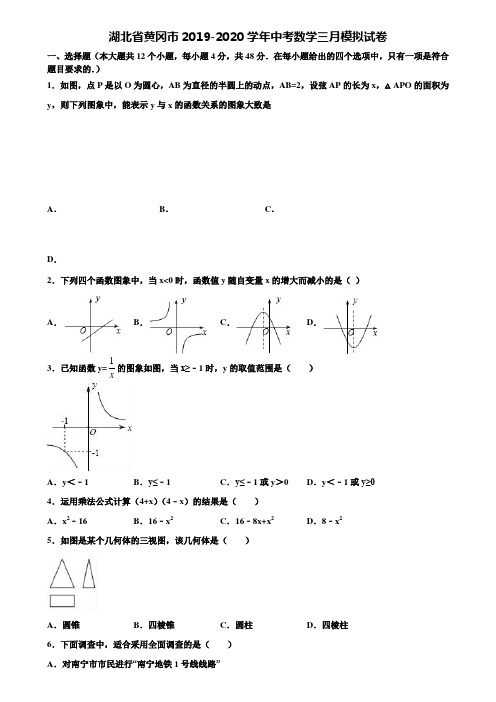 湖北省黄冈市2019-2020学年中考数学三月模拟试卷含解析