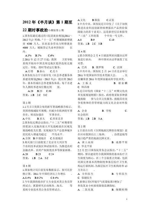 2012年《半月谈》时事小测验汇编