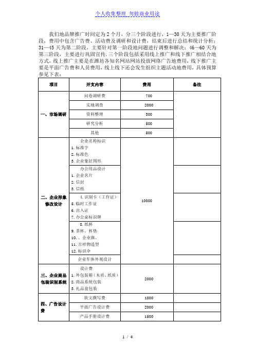 品牌策划大赛财务费用预算表