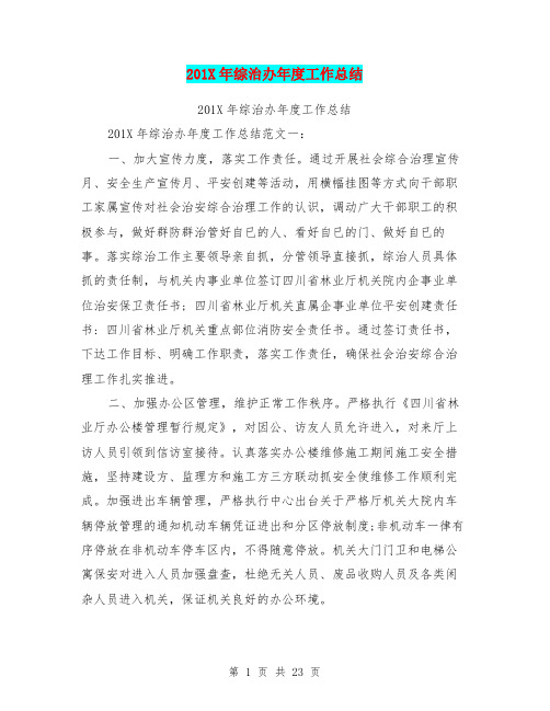 201X年综治办年度工作总结