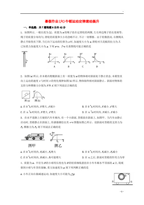 2019学年高一物理暑假作业6 牛顿运动定律滚动提升(无答案)