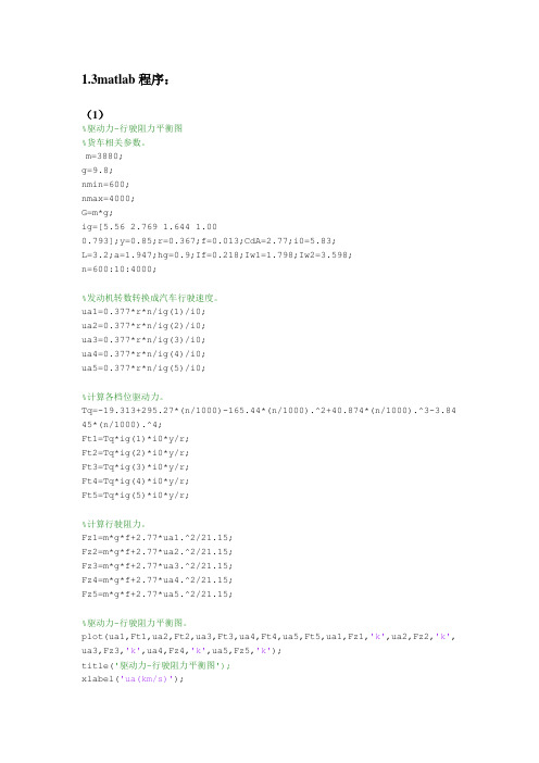 汽车理论课后作业matlab编程详解(带注释)