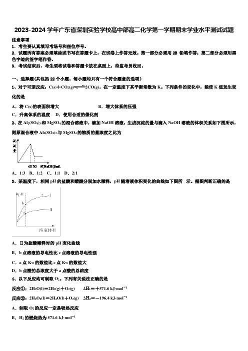 2023-2024学年广东省深圳实验学校高中部高二化学第一学期期末学业水平测试试题含解析