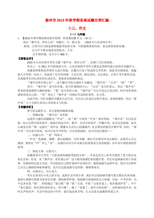 江苏省泰州市中考语文试题分类汇编 作文