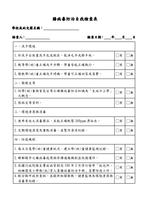 肠病毒防治自我检查表