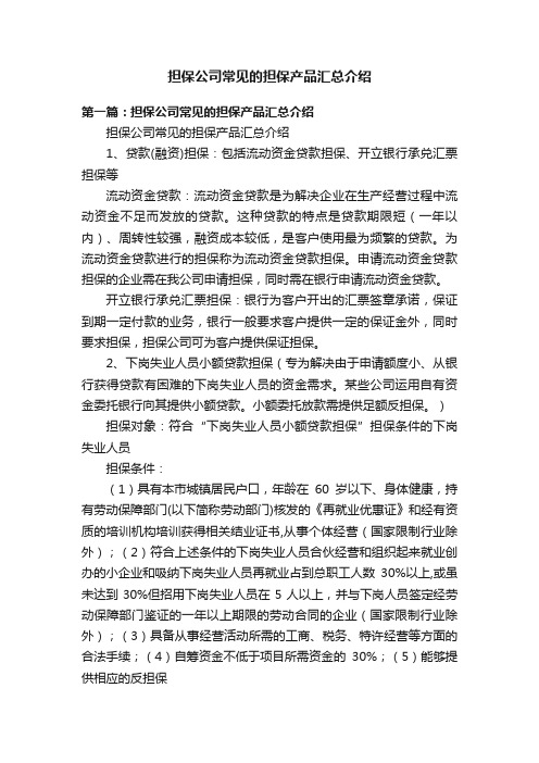 担保公司常见的担保产品汇总介绍