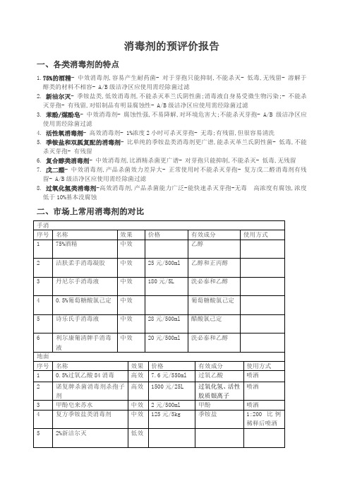 各类消毒液对比评价