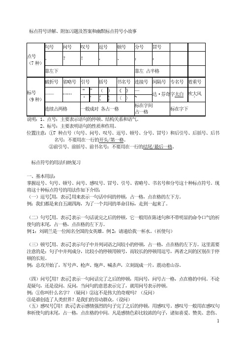 小学语文标点符号详解、附加习题及答案和幽默标点符号小故事