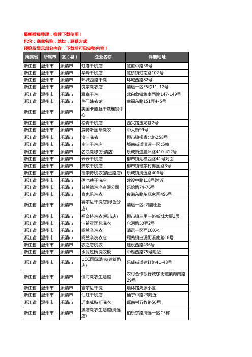 新版浙江省温州市乐清市洗衣店企业公司商家户名录单联系方式地址大全173家