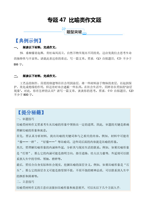 专题47 比喻类作文题-2024年高考语文二轮热点题型归纳与变式演练(上海专用)(原卷版)