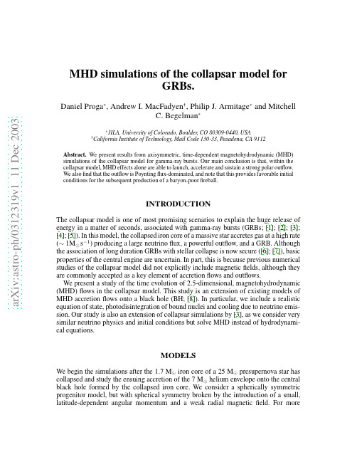 MHD simulations of the collapsar model for GRBs