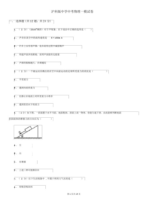 沪科版中学中考物理一模试卷