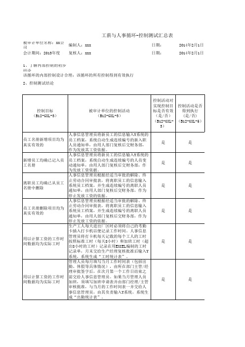 任务1—工薪与人事内控测试底稿