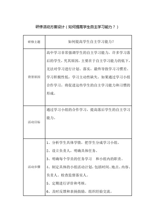 研修活动设计方案(如何提高学生自主学习能力？)