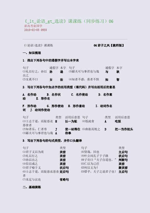 《_lt_论语_gt_选读》课课练(同步练习)06