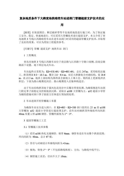 复杂地质条件下大跨度地铁暗挖车站进洞门管棚超前支护技术的应用