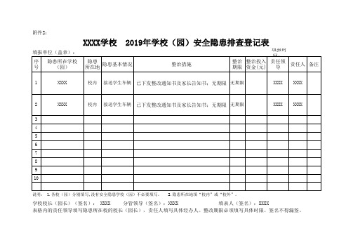 学校安全四项表格全隐患排查登记表