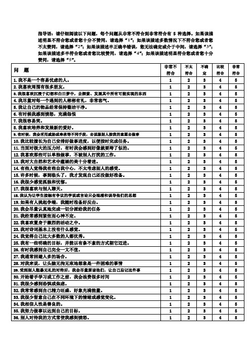 大五人格量表及评分标准(1)