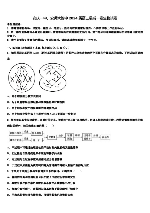 安庆一中、安师大附中2024届高三最后一卷生物试卷含解析