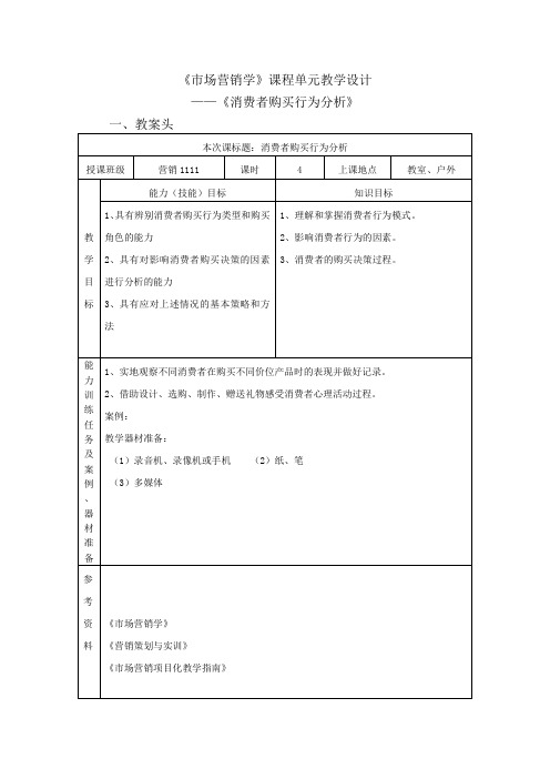 消费者购买行为分析--市场营销单元设计