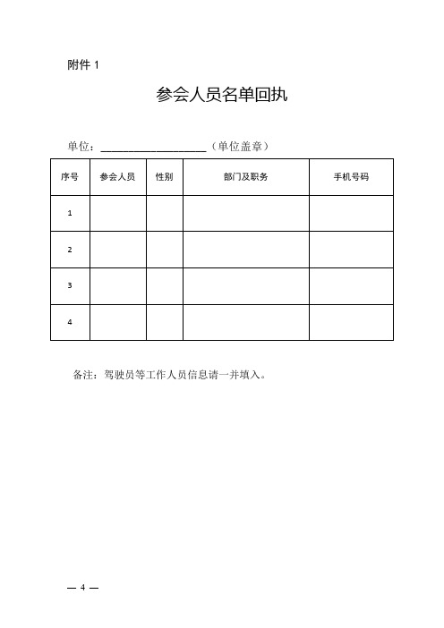 参会人员名单回执