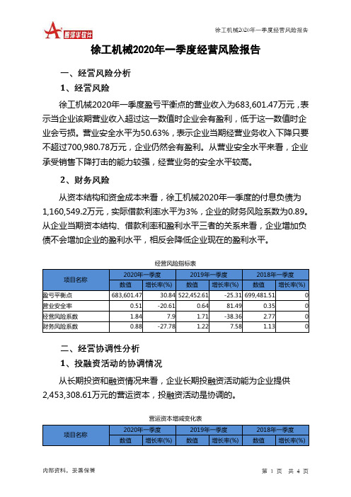 徐工机械2020年一季度经营风险报告