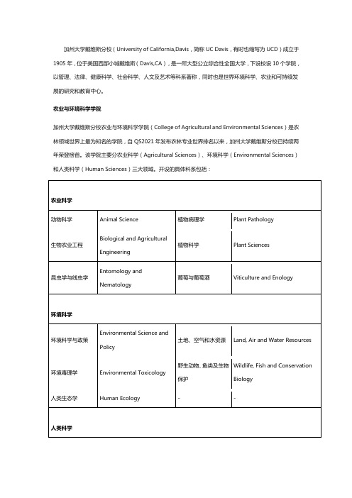 美国加州大学戴维斯分校之农业与环境科学学院