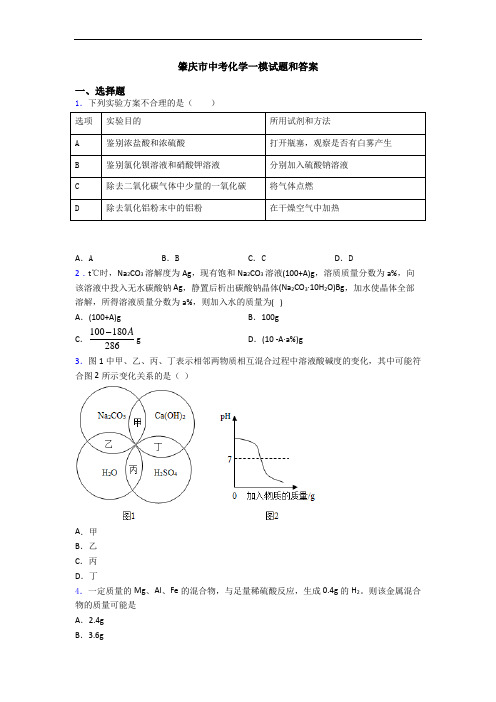 肇庆市中考化学一模试题和答案