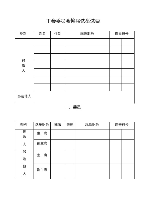 工会委员会换届选举选票