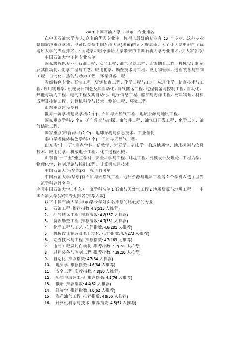 2019中国石油大学(华东)专业排名