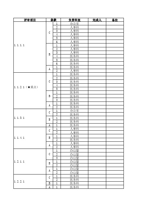 二级医院评审分工表