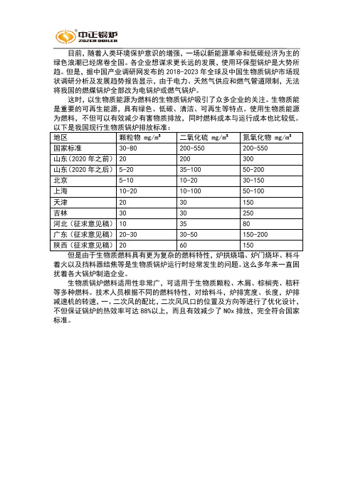 生物质锅炉参数型号及国家排放标准