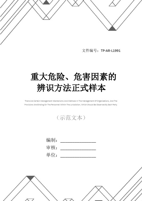 重大危险、危害因素的辨识方法正式样本