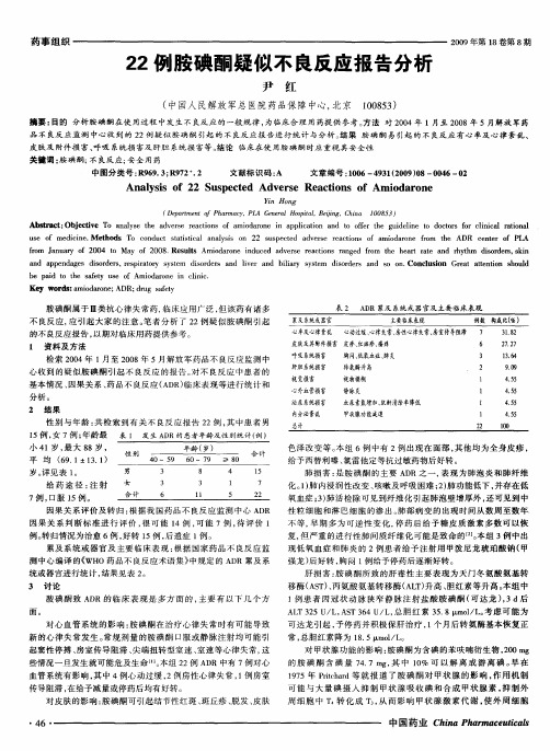 22例胺碘酮疑似不良反应报告分析