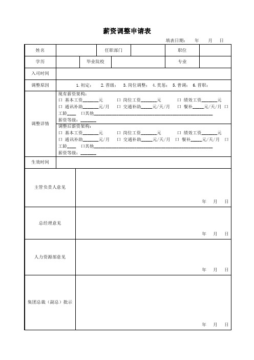 员工薪资调整申请表