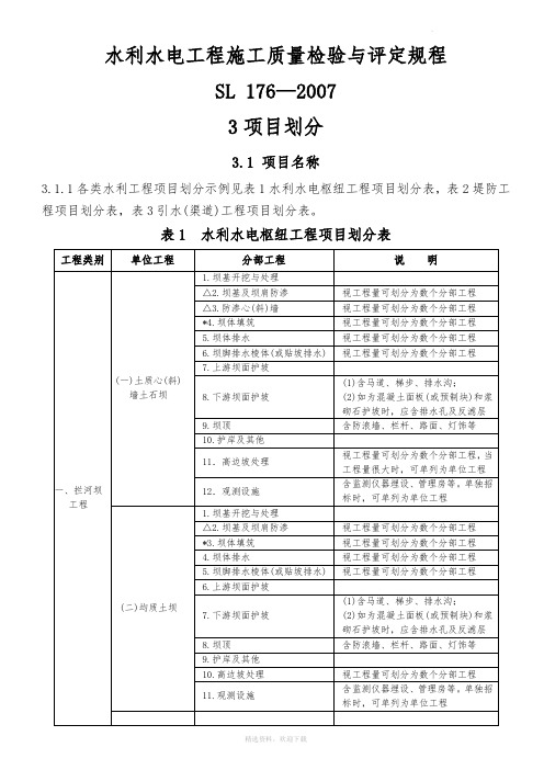 水利水电工程项目划分