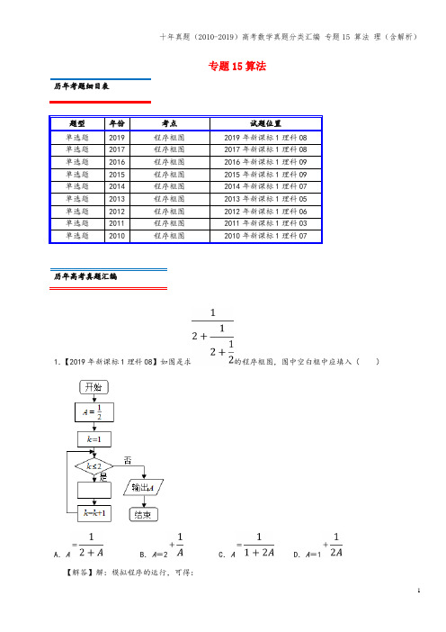 十年真题(-2019)高考数学真题分类汇编 专题15 算法 理(含解析)